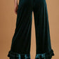 Umgee Full Size Wide Fit Ruffle Velvet Pants with Embroidered Pockets Pants