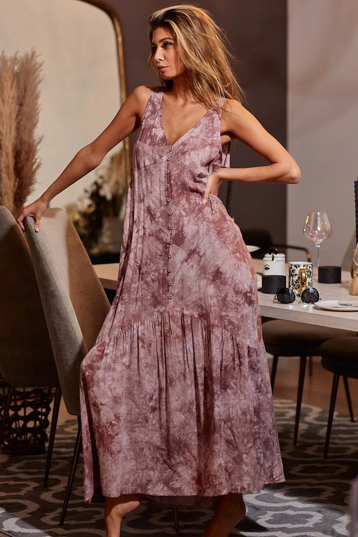 BiBi Tie-Dye Sleeveless V-Neck Dress