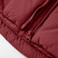 Rich burgundy quilted puffer hooded vest coat with drawstring and zippers
