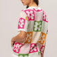 BiBi Flower Checker Pattern Lightweight Sweater Top - DAVERRI FASHIONS