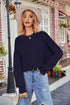 Navy blue cropped round neck drop shoulder long sleeve sweater