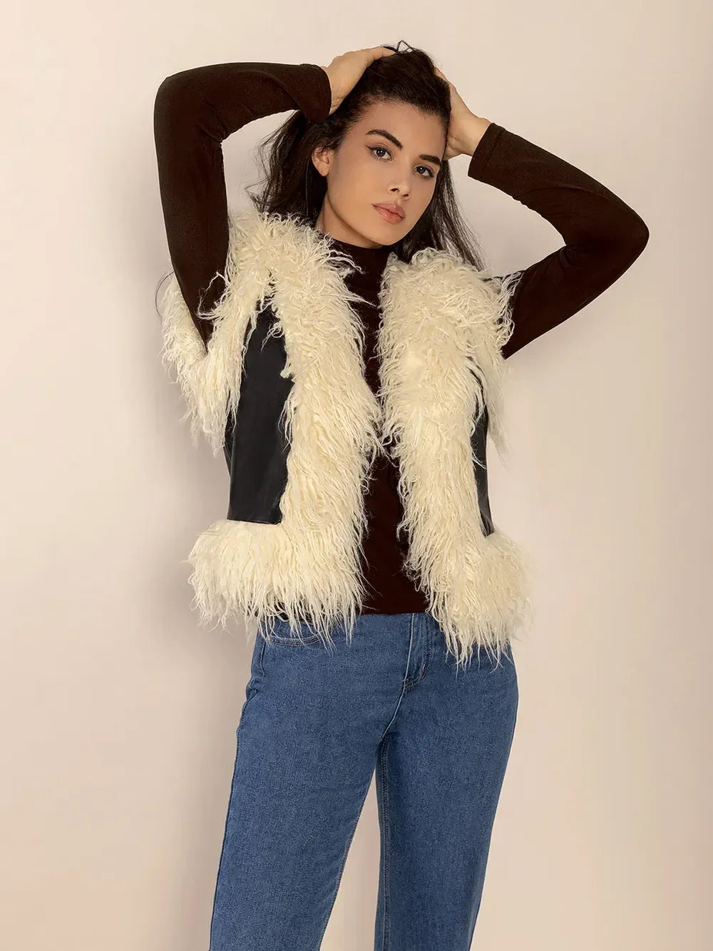 Tied Fringe Contrast Vest - DAVERRI FASHIONS