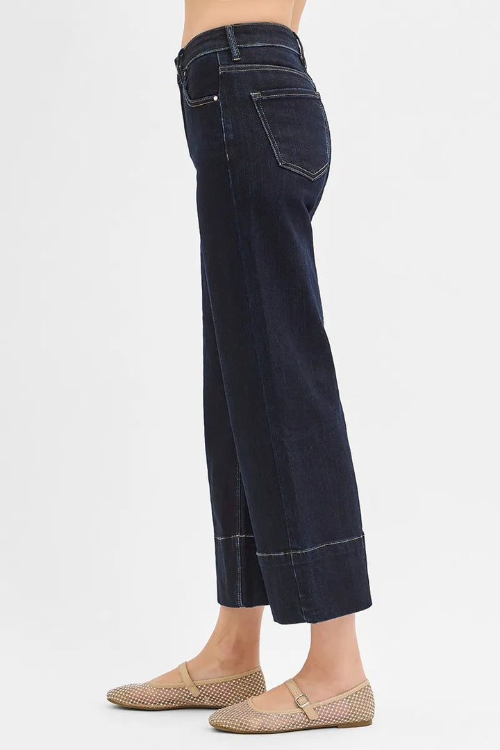 RISEN Tummy Control High Rise Crop Wide Seam Detailed Jeans Jeans