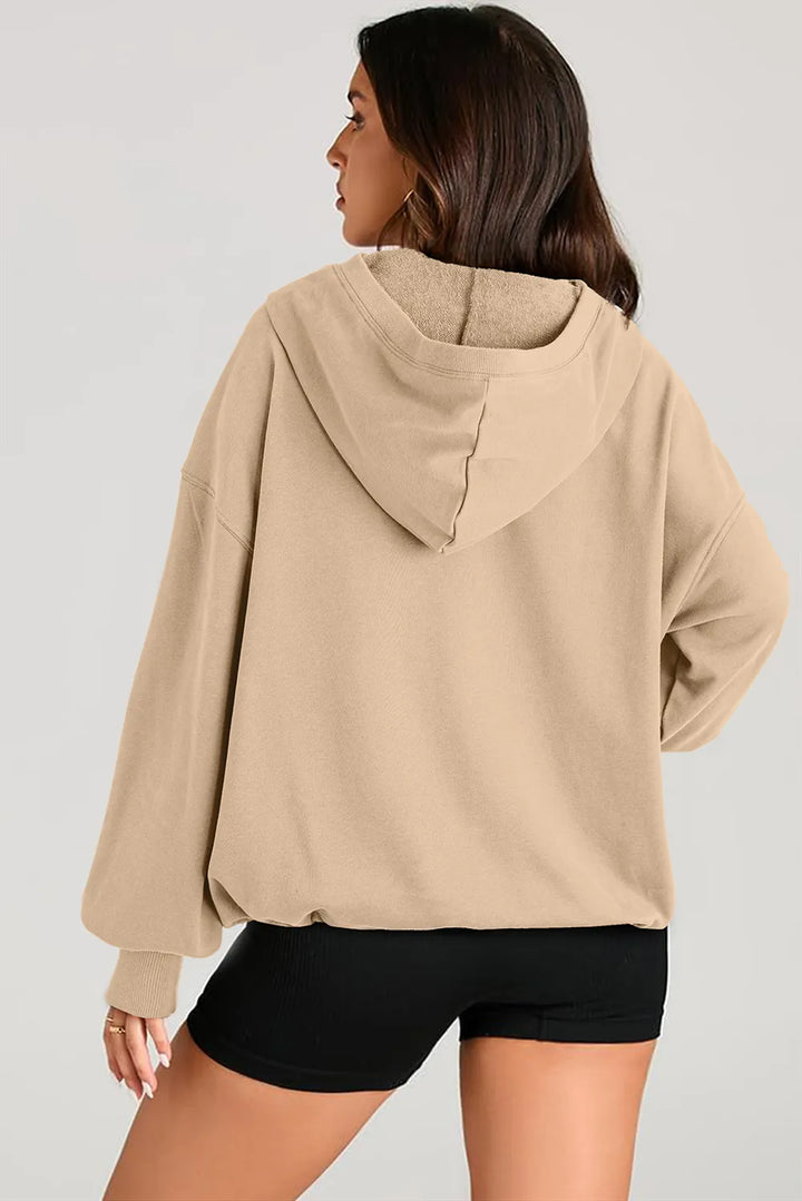 Pocketed Half Zip Long Sleeve Hoodie | Hoodies Daverri Fashions