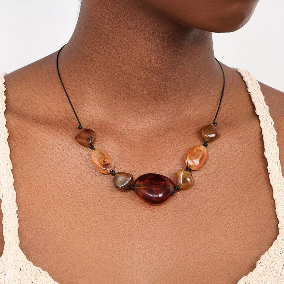 Brown onesize Acrylic Beaded Statement Necklace | Necklaces Daverri Fashions