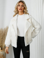 Pocketed Sherpa Zip Up Long Sleeve Jacket | Jackets Daverri Fashions