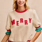 BiBi Christmas Merry Letter Patches Contrast Banded Top - DAVERRI FASHIONS