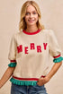 BiBi Christmas Merry Letter Patches Contrast Banded Top - DAVERRI FASHIONS