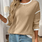 Ribbed Contrast Trim Long Sleeve Top - DAVERRI FASHIONS