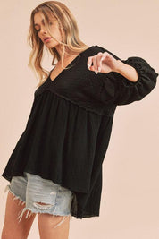 Aemi + Co High-Low Frayed Hem V-Neck Blouse | Blouses Daverri Fashions