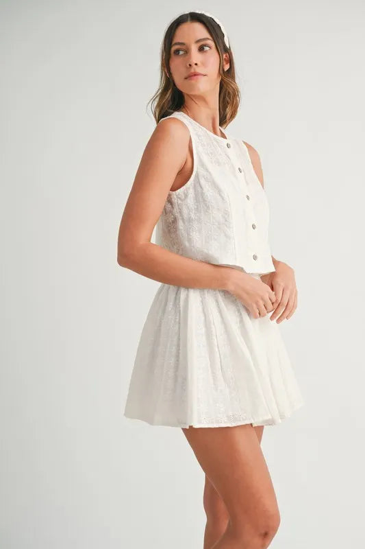 MABLE Eyelet Lace Top and Mini Skirt Set Outfit Sets