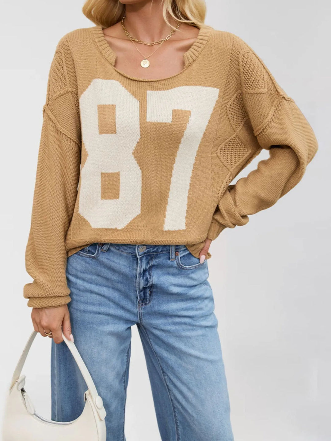 Number 87 Oversized Cable Knit Sweater | Sweaters Daverri Fashions