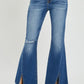 RISEN Full Size High Rise Front Slit Frayed Hem Flare Jeans - DAVERRI FASHIONS