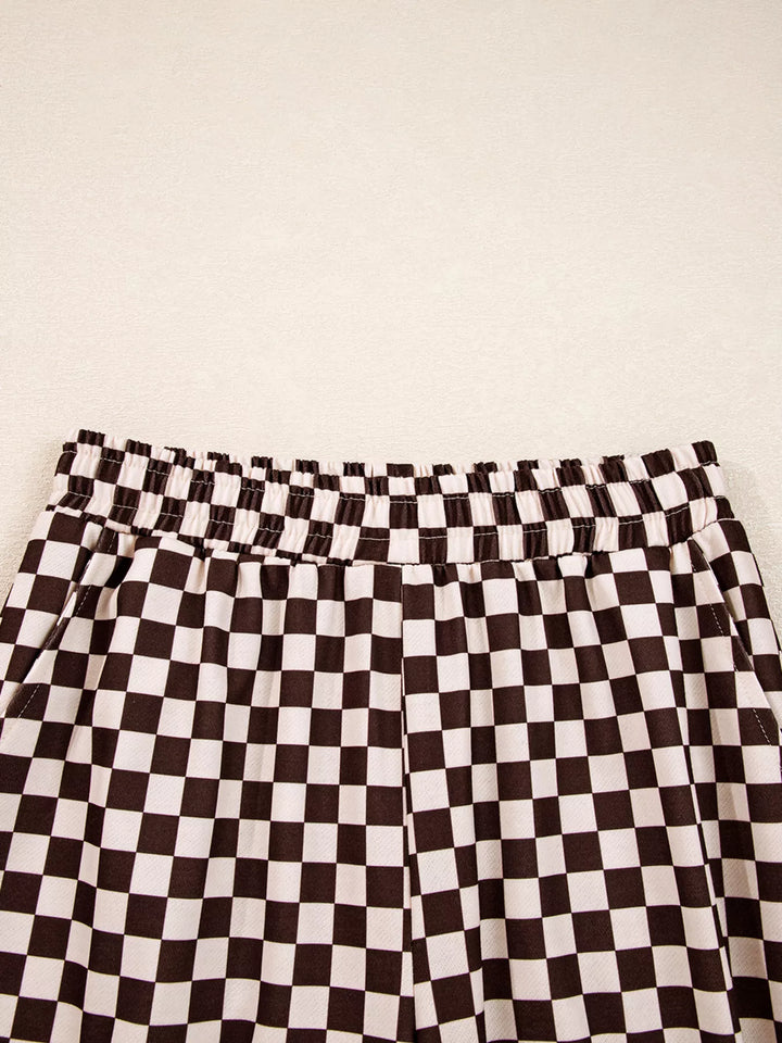 Checkered Drawstring Hoodie and Pants Set | Loungewear Sets Daverri Fashions