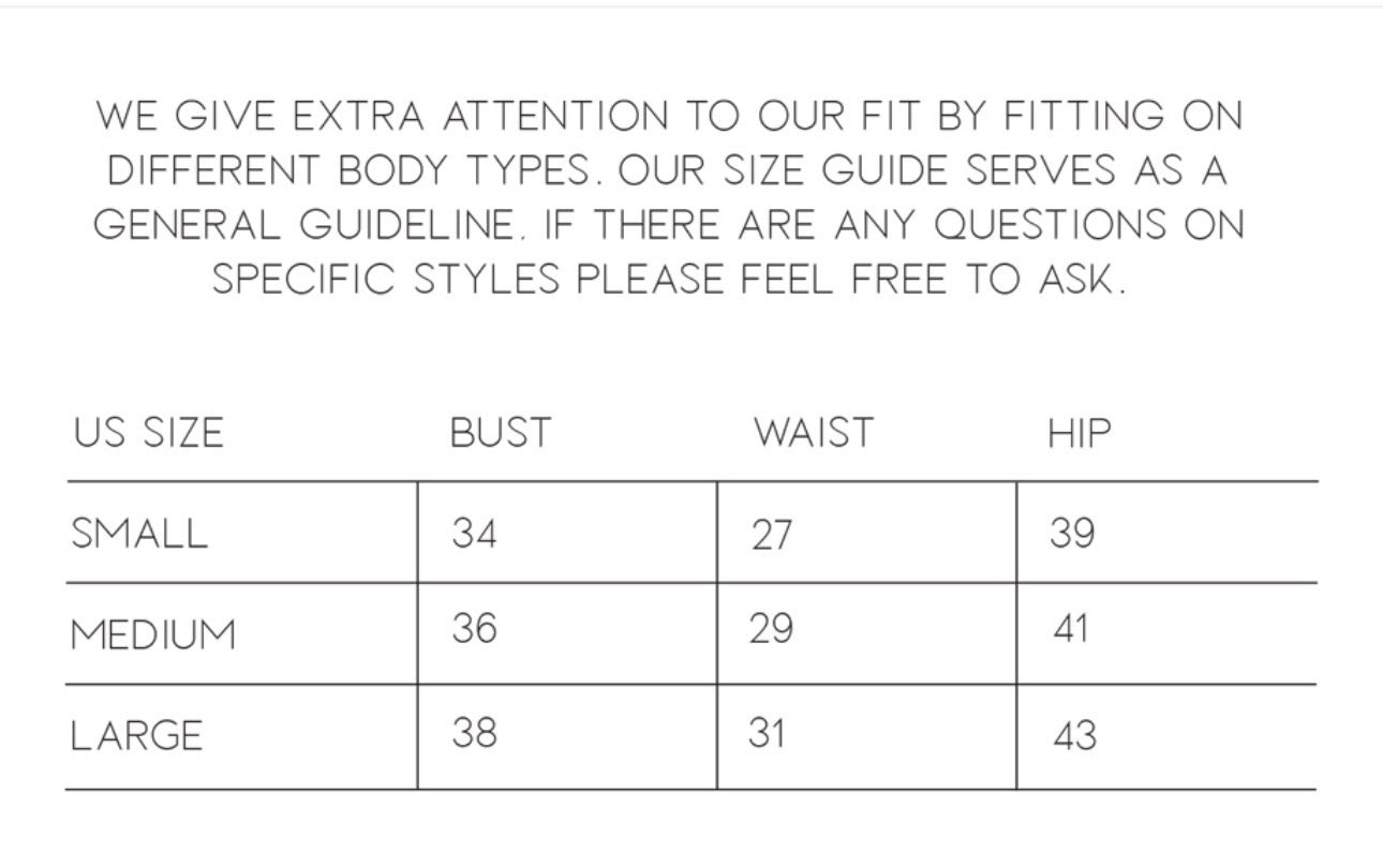 Aemi + Co knit sweater size guide: US sizes with bust, waist, hip inches