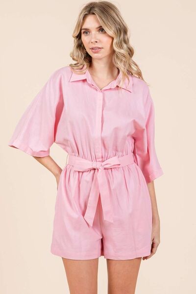 Mittoshop Tie Waist Half Sleeve Romper Pink