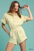 Umgee Button Down Charmeuse Romper BUTTER