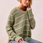 BiBi Striped Long Sleeve Sweater - DAVERRI FASHIONS