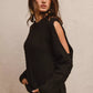 BiBi Twist black oversized knit sweater with open shoulder cut-outs