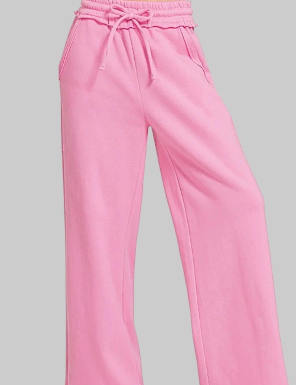 CANDY PINK Zenana Fleece Exposed Seam Wide Leg Sweatpants | Loungewear Pants Daverri Fashions