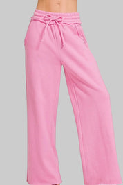 CANDY PINK Zenana Fleece Exposed Seam Wide Leg Sweatpants | Loungewear Pants Daverri Fashions