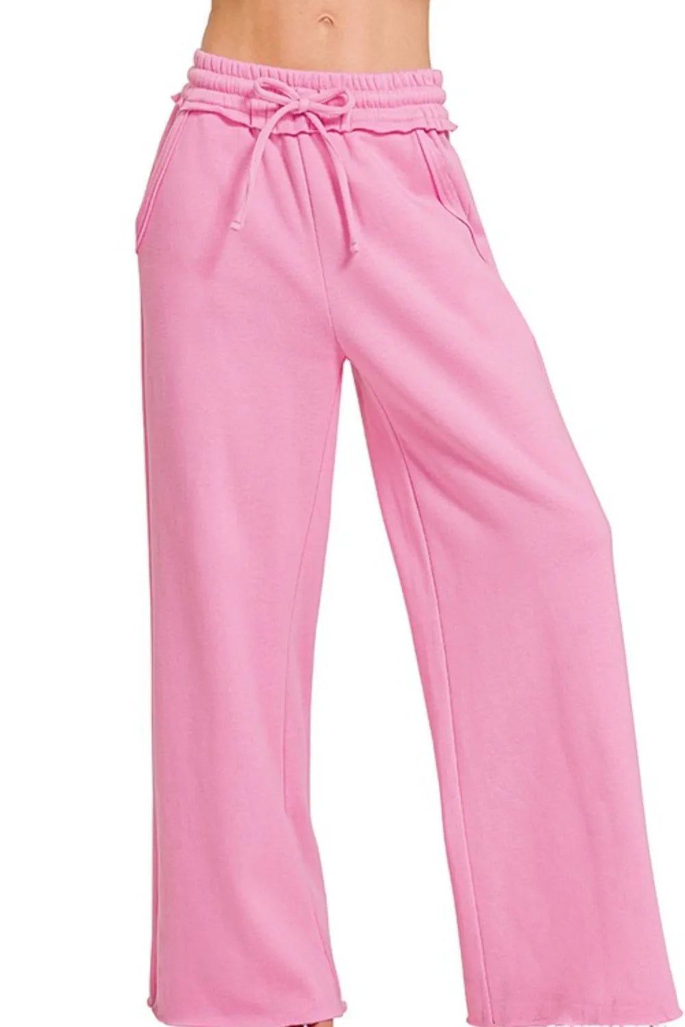CANDY PINK Zenana Fleece Exposed Seam Wide Leg Sweatpants | Loungewear Pants Daverri Fashions