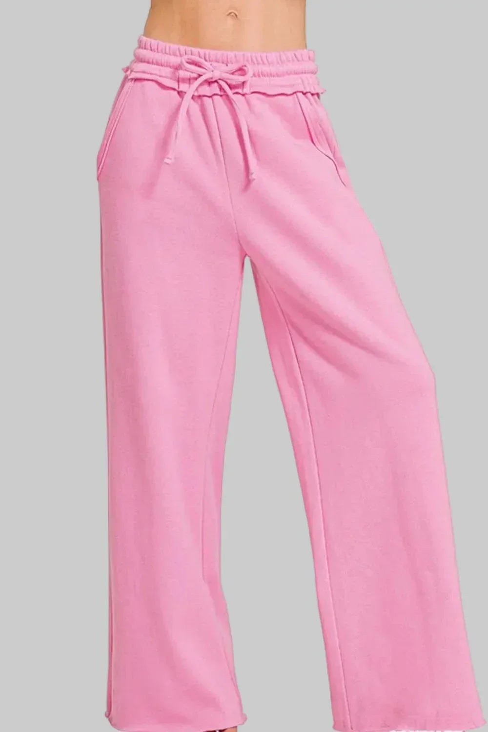 Zenana Fleece Exposed Seam Wide Leg Sweatpants - DAVERRI FASHIONS
