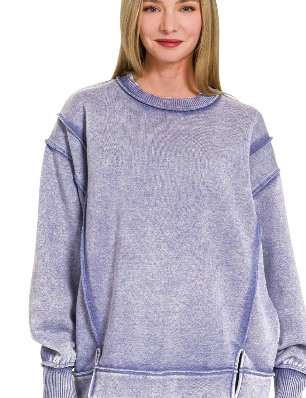 MARLIN Zenana Acid Wash Exposed-seam Fleece Sweatshirt | Sweatshirts Daverri Fashions