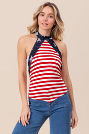 BiBi Stripe Jersey with Star Halter Neck with Tie Back | Tops Daverri Fashions