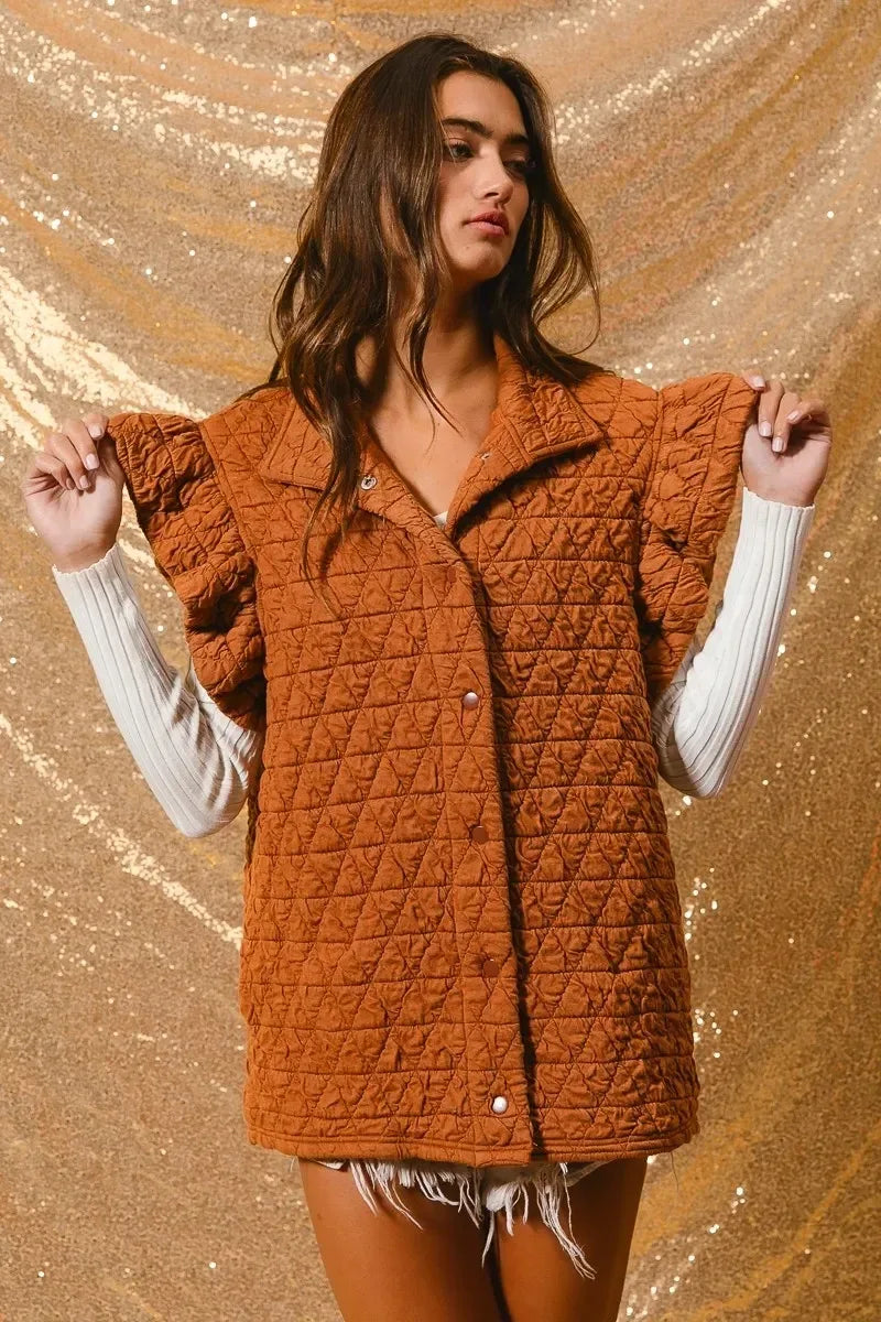 BiBi Quilting Knit Ruffle Sleeve Vest - DAVERRI FASHIONS