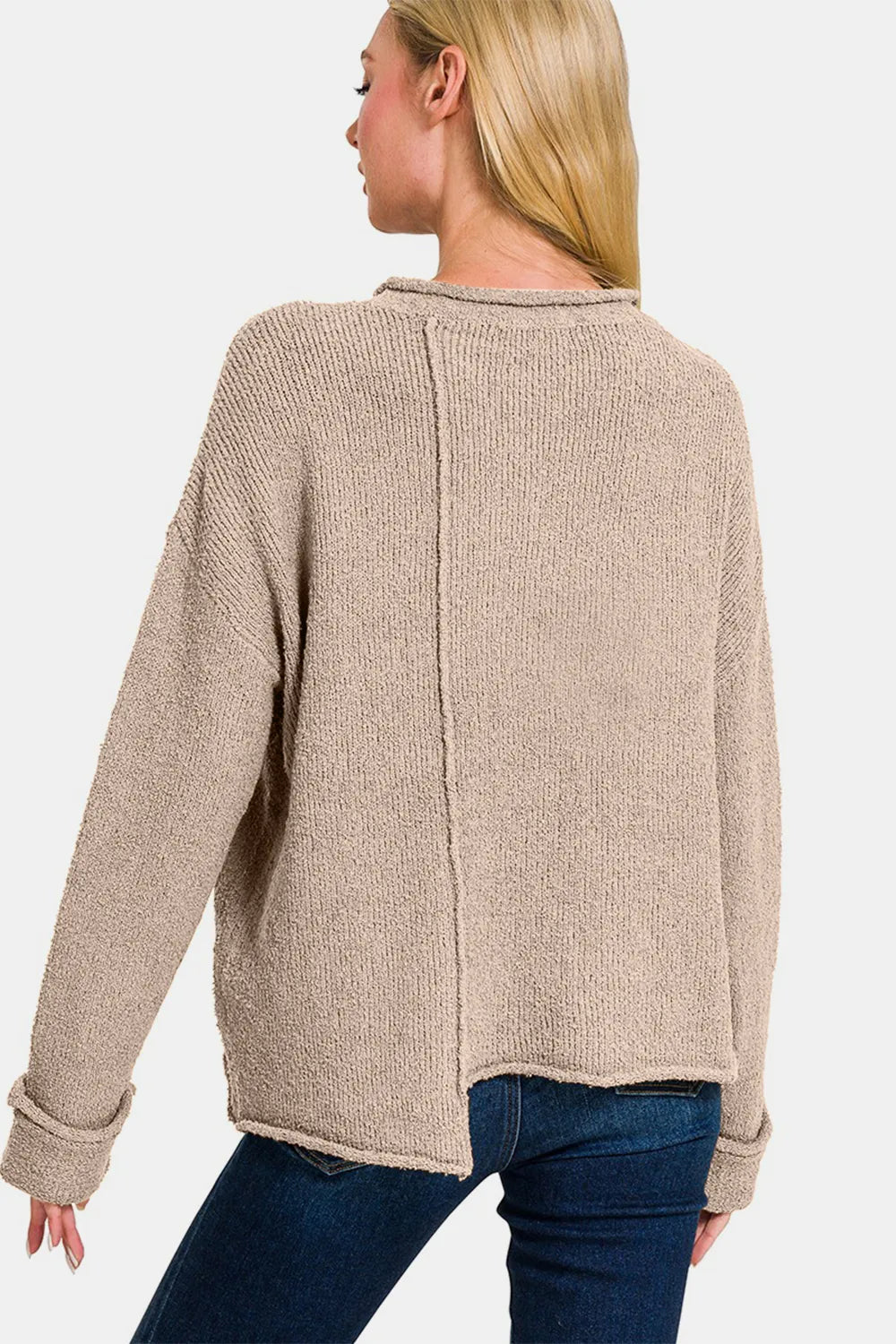 Zenana Asymmetric Hem Drop Shoulder Sweater Sweaters