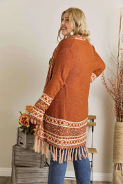 ADORA Plus Size Fringe Hem Aztec Border Cardigan | Cardigans Daverri Fashions