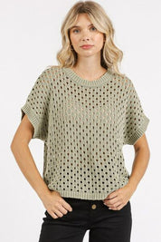 Mittoshop Mineral Wash Openwork Short Sleeve Knit Cover Up