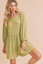 Aemi + Co Frill Round Neck Long Sleeve Romper with Pockets | Rompers Daverri Fashions