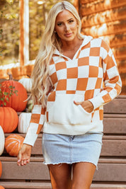 Gold Flame Lila Checkered Kangaroo Pocket Hooded Sweater | Sweaters Daverri Fashions