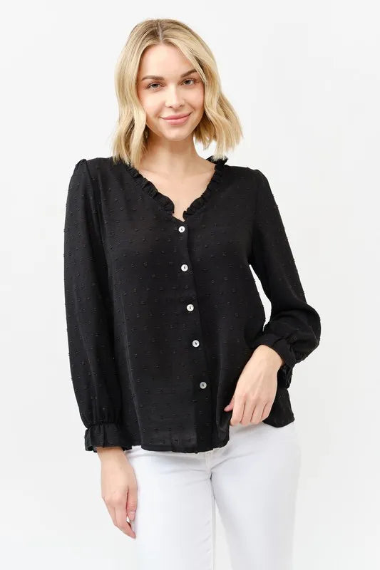 And The Why Polka Dot Ruffle Detailed Blouse Top | Daverri Fashions