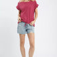 Umgee Linen Scalloped Round Neck Top in soft berry color with flutter sleeves