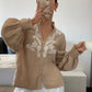 Daverri Fashions Embroidered Notched Long Sleeve Blouse - DAVERRI FASHIONS