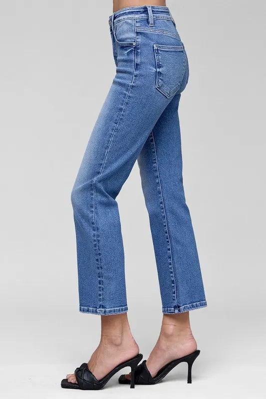 RISEN Full Size Tummy Control High Rise Crop Straight Jeans Plus Size | Jeans Daverri Fashions