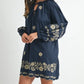 MABLE Embroidered Long Sleeve Peasant Mini Dress Mini Dresses