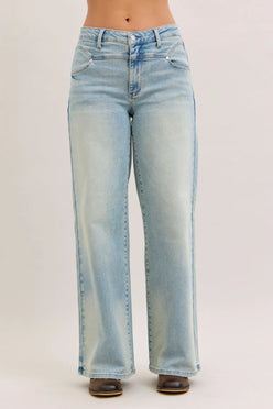 Judy Blue high waist wide-leg light-wash denim jeans with fading