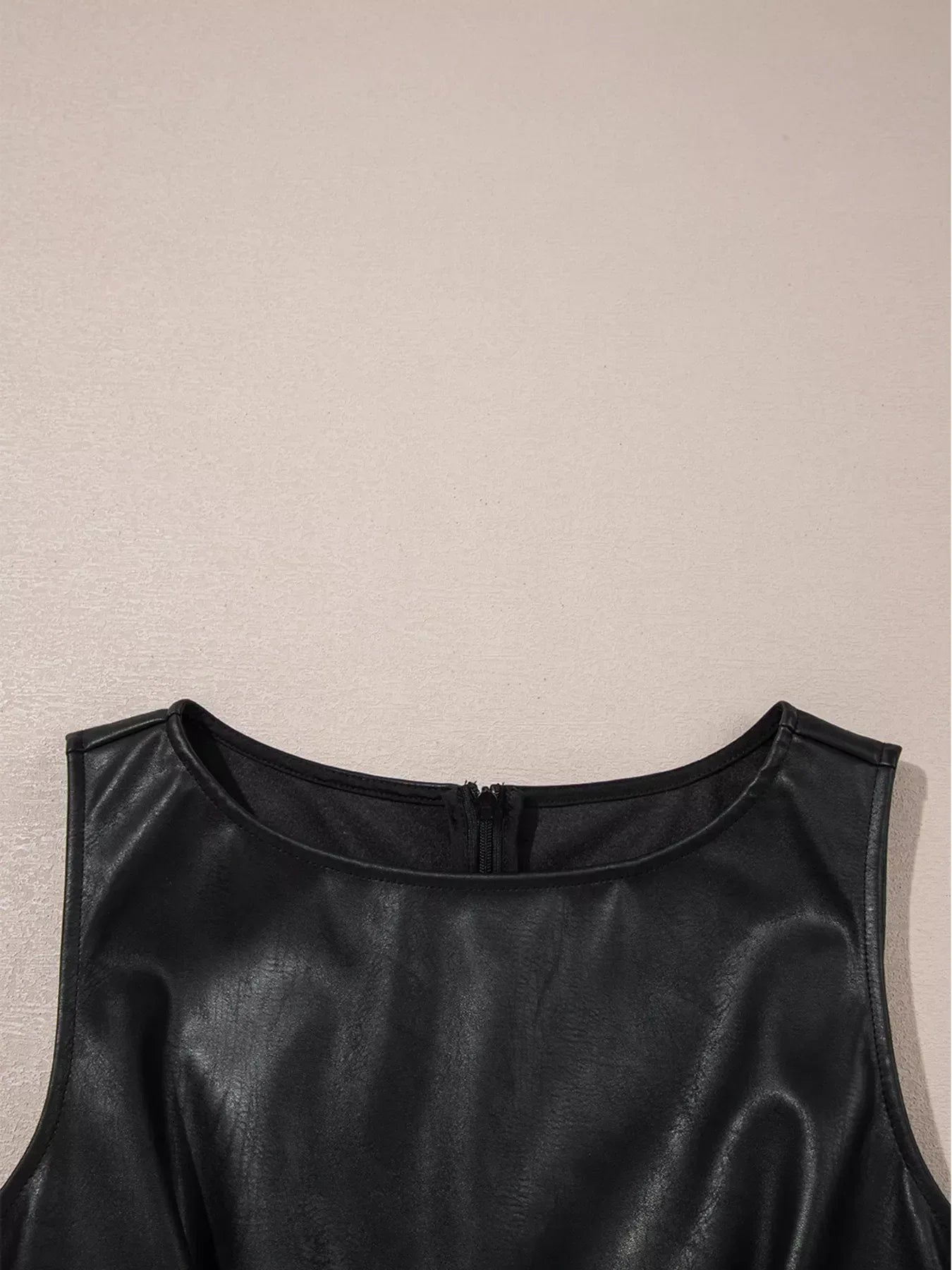 Vegan Leather Sleeveless Mini Dress - DAVERRI FASHIONS