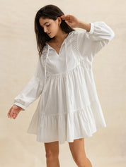 Tiered Tie Neck Long Sleeve Mini Dress | Daverri Fashions