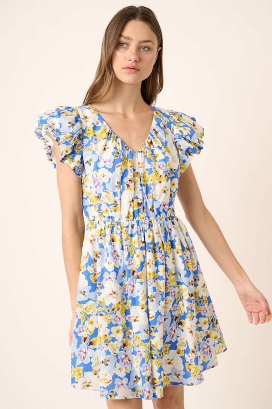 Mittoshop Floral V-Neck Cap Sleeve Mini Dress Mini Dresses