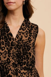Annie Wear Stretch Leopard Denim Button Down Vest | Daverri Fashions