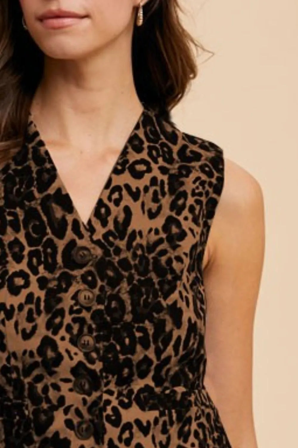 Annie Wear Stretch Leopard Denim Button Down Vest