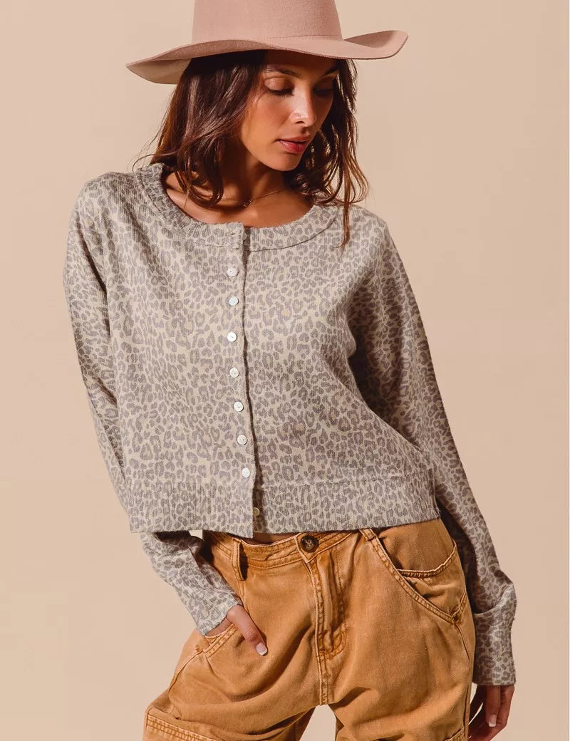 SO ME Two Tone Leopard Vintage Print Button Up Cardigan | Cardigans Daverri Fashions