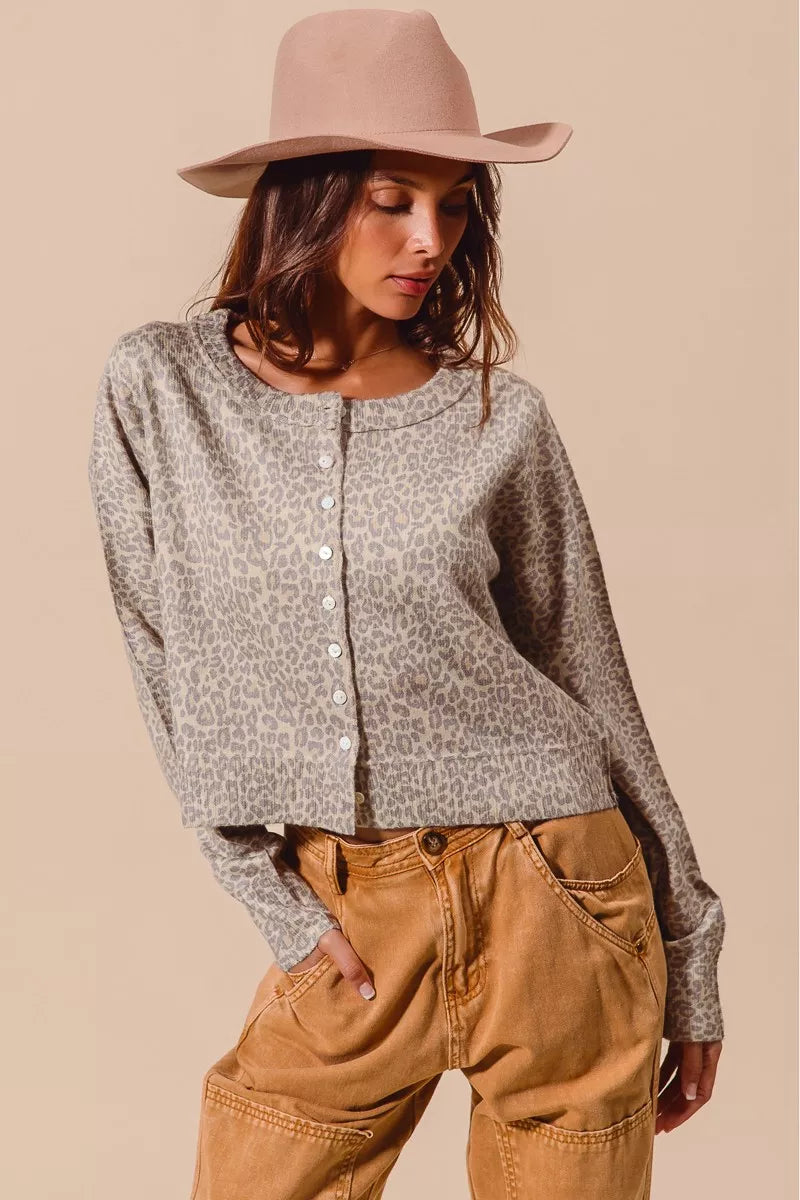 SO ME Two Tone Leopard Vintage Print Button Up Cardigan | Cardigans Daverri Fashions