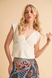Aemi+Co V-Neck Cap Sleeve Cropped Top | Tops Daverri Fashions