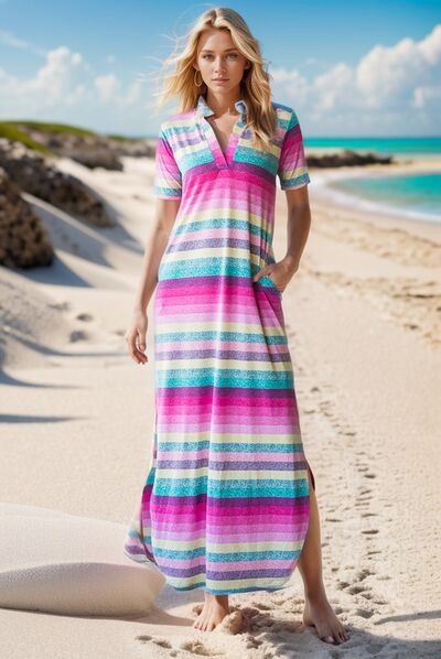 Heimish Striped Short Sleeve Maxi Tee Dress Maxi Dresses